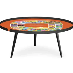Table basse magnétique ronde à rebord Bipolart Métal Noir avec 2 Tops style Jeux