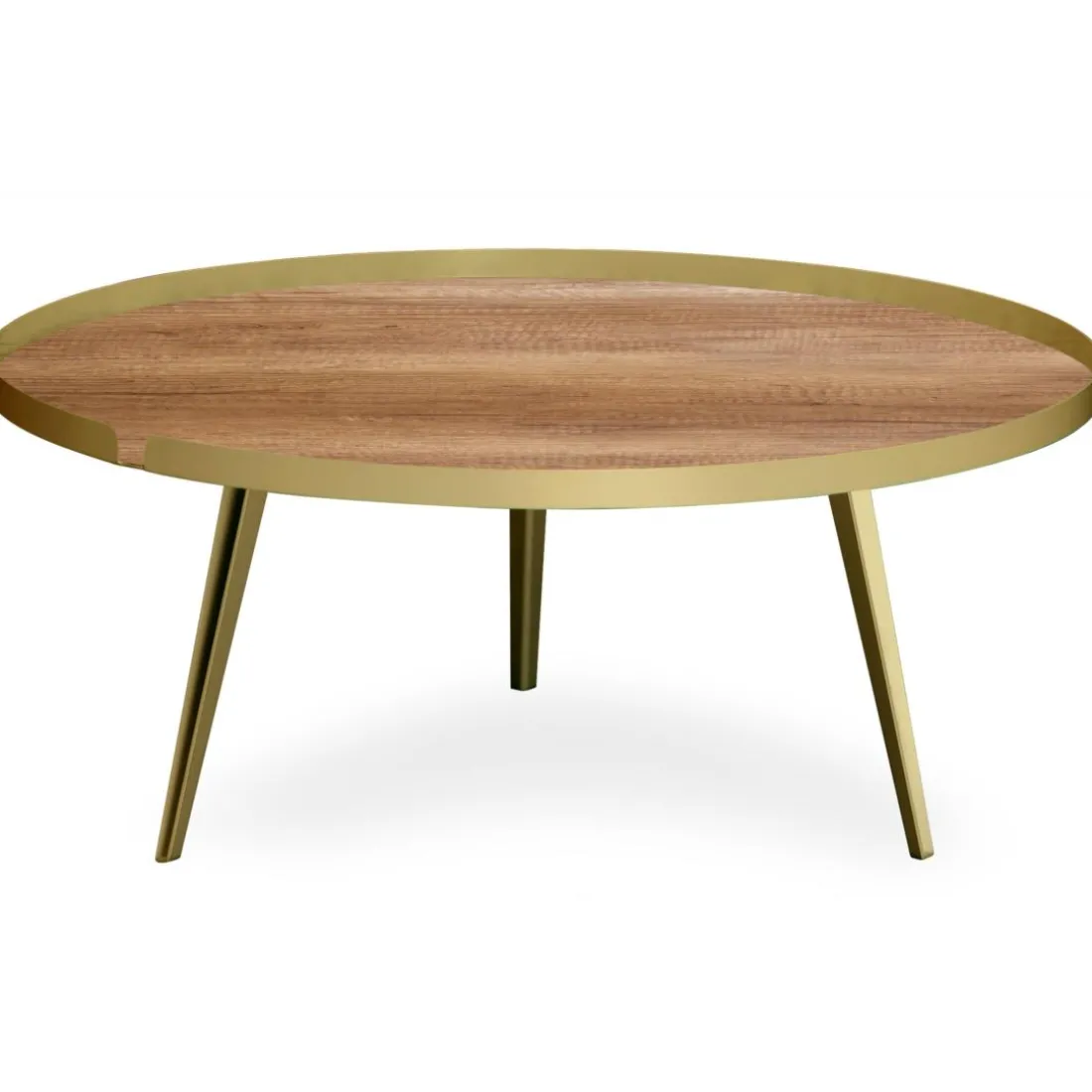 Table basse magnétique ronde à rebord Bipolart Métal Or avec 2 Tops style Natural