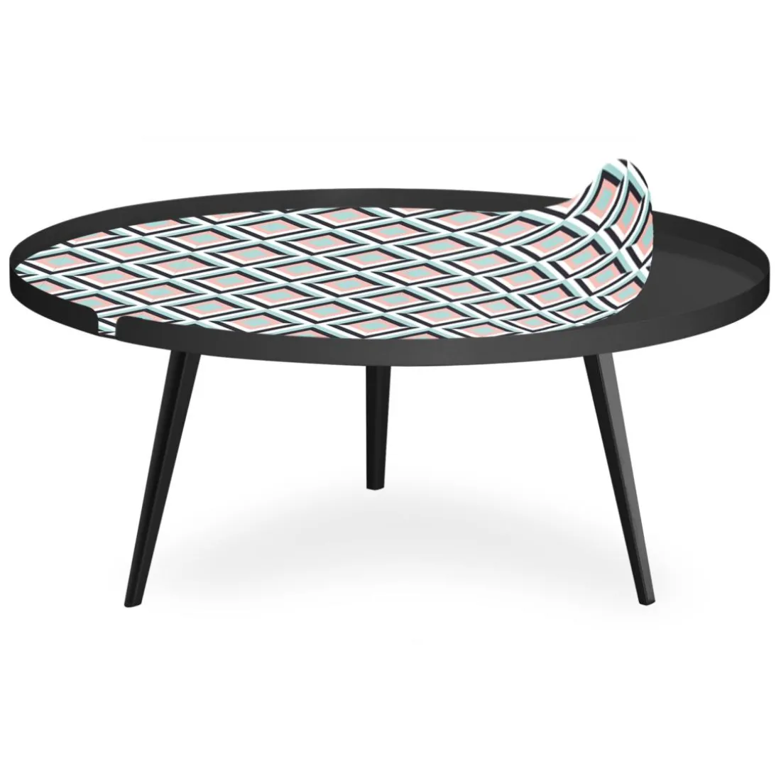 Table basse magnétique ronde à rebord Bipolart Métal Noir avec 1 Top Losanges