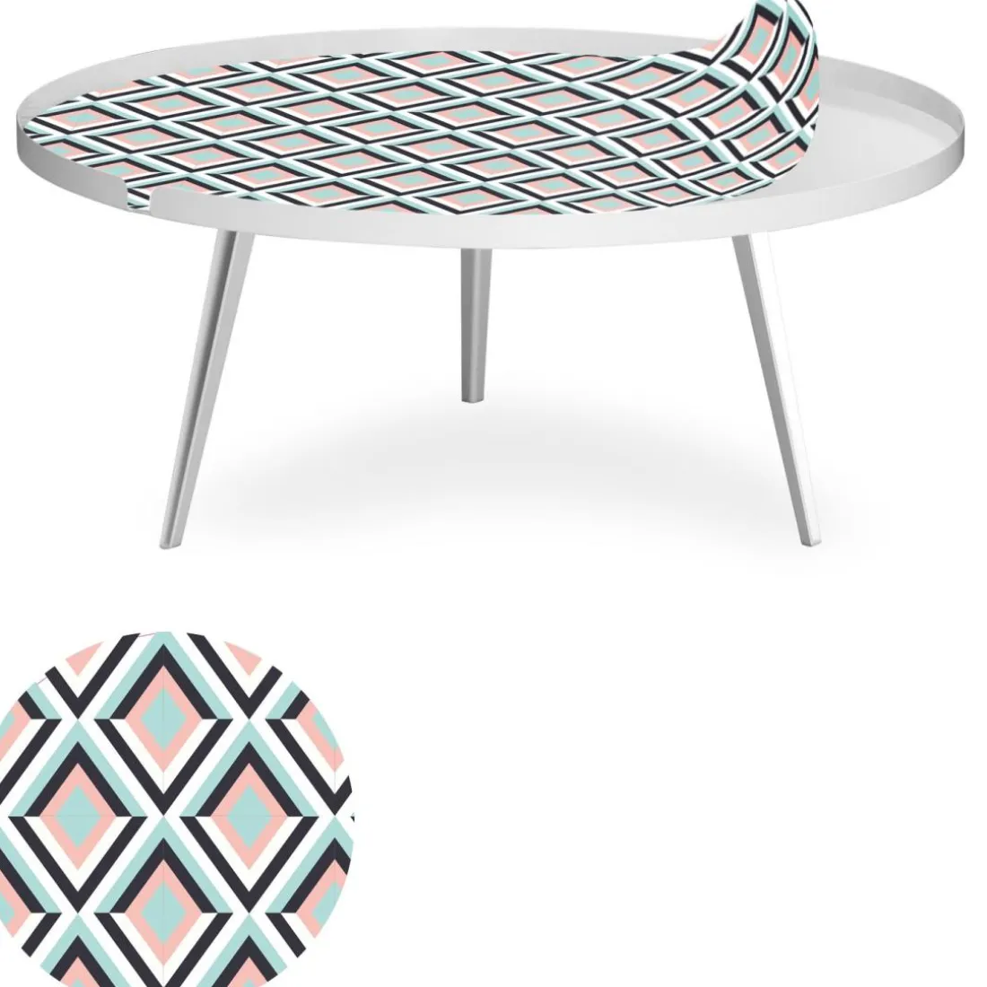 Table basse magnétique ronde à rebord Bipolart Métal Blanc avec 1 Top Losanges