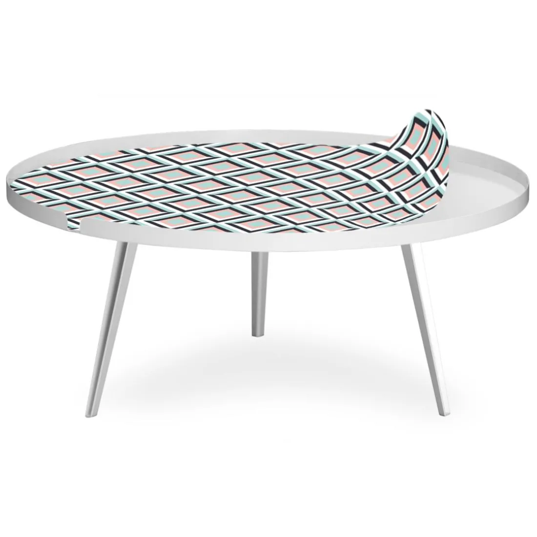 Table basse magnétique ronde à rebord Bipolart Métal Blanc avec 1 Top Losanges