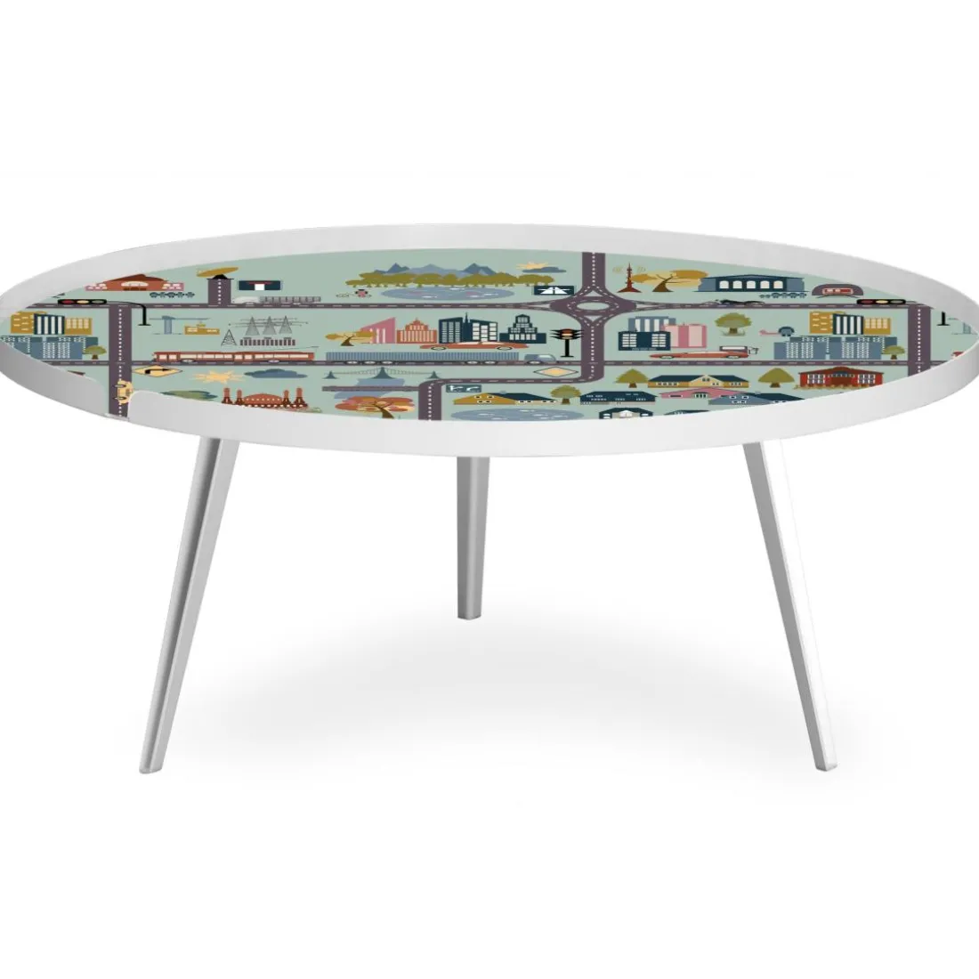 Table basse magnétique ronde à rebord Bipolart Métal Blanc avec 1 Top City