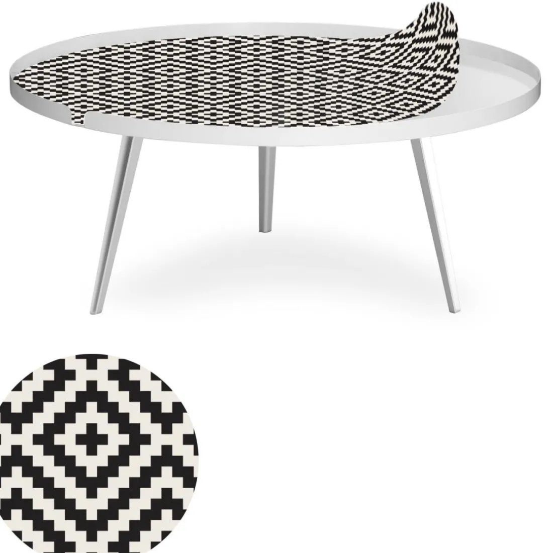Table basse magnétique ronde à rebord Bipolart Métal Blanc avec 1 Top Motif Contraste