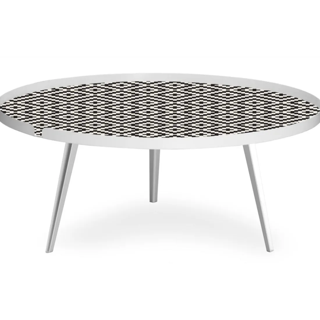 Table basse magnétique ronde à rebord Bipolart Métal Blanc avec 1 Top Motif Contraste