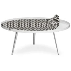 Table basse magnétique ronde à rebord Bipolart Métal Blanc avec 1 Top Motif Contraste