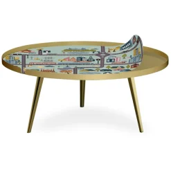 Table basse magnétique ronde à rebord Bipolart Métal Or avec 1 Top City