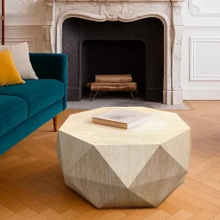 Table basse octogonale Mercury effet Travertin Beige