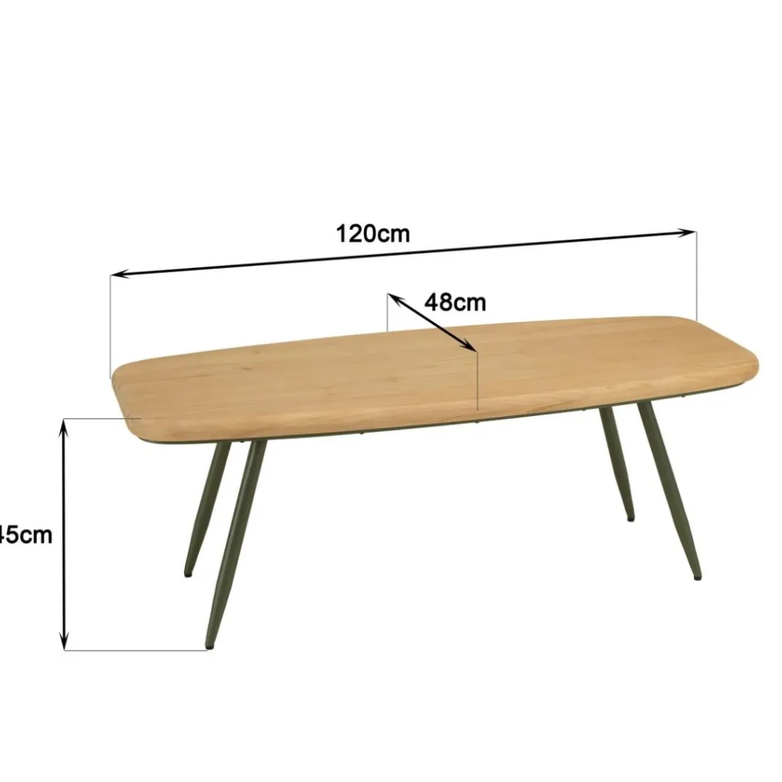 Table basse plateau en pin pieds scandinaves métal vert HELENA