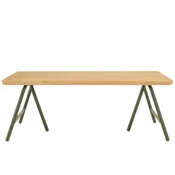 Table basse plateau en pin et pieds tréteaux en métal vert HELENA