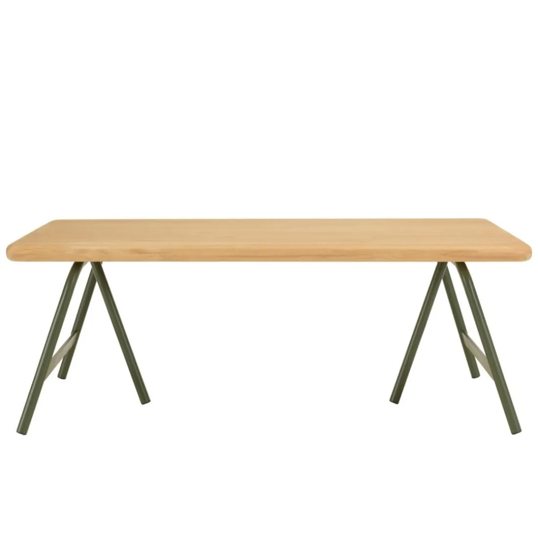 Table basse plateau en pin et pieds tréteaux en métal vert HELENA