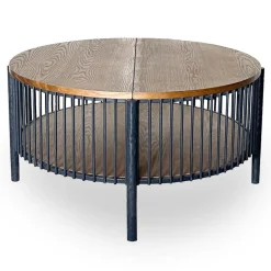 Table basse ronde avec rangement Curcuma Bois et Métal mareté Noir