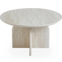 Table basse ronde élégante Calyptus Effet travertin Beige