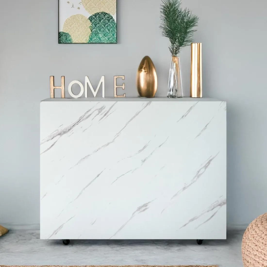 Table console extensible Nefertiti Effet marbre blanc