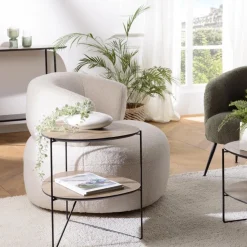Table d'appoint 2 plateaux ovoïdes couleur mocha pieds métal JULIA