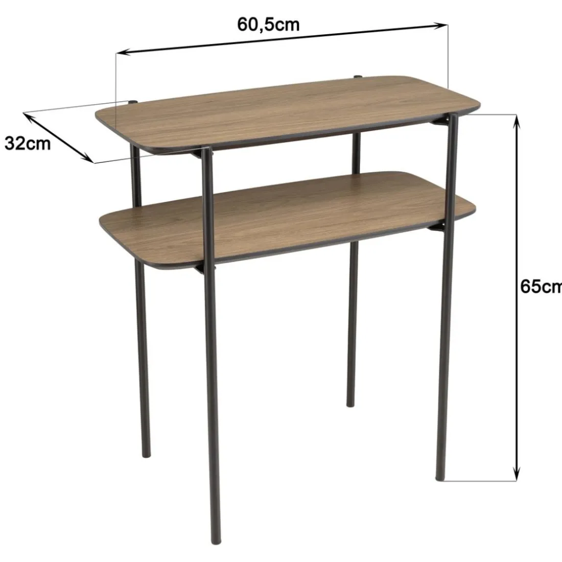 Table d'appoint double plateau couleur mocha pieds métal noir JULIA