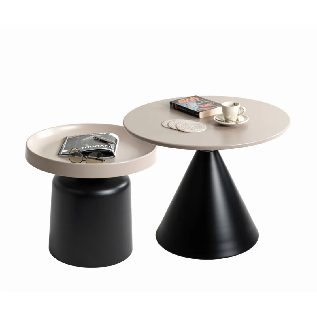 Table d'appoint en métal peint par poudrage en noir tablette en gris cachemire