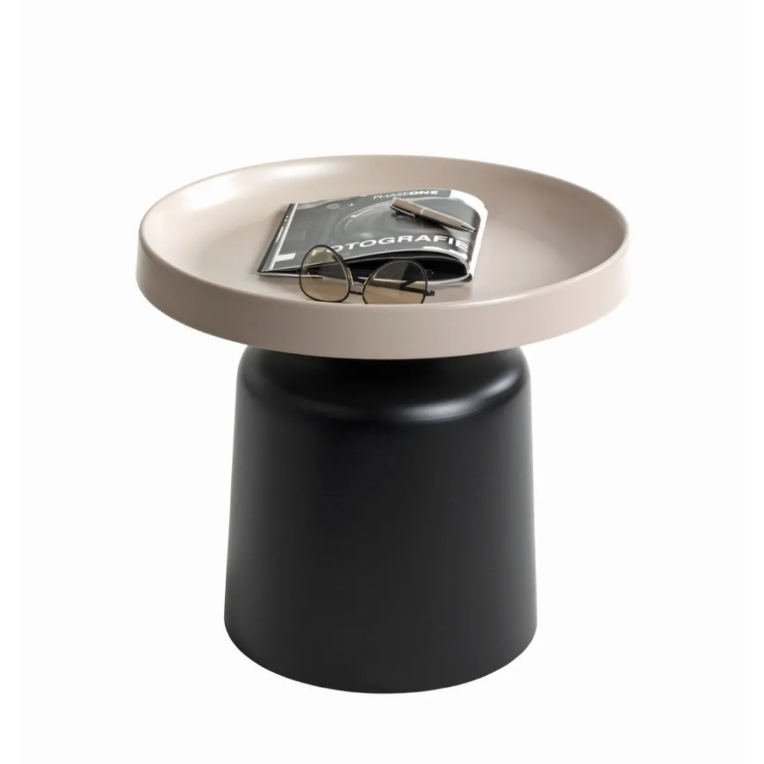Table d'appoint en métal peint par poudrage en noir tablette en gris cachemire