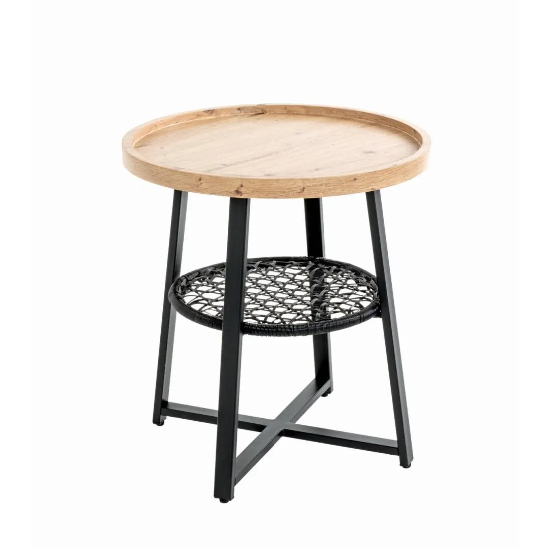 Table d’appoint en noir, plateau en MDF décor chêne