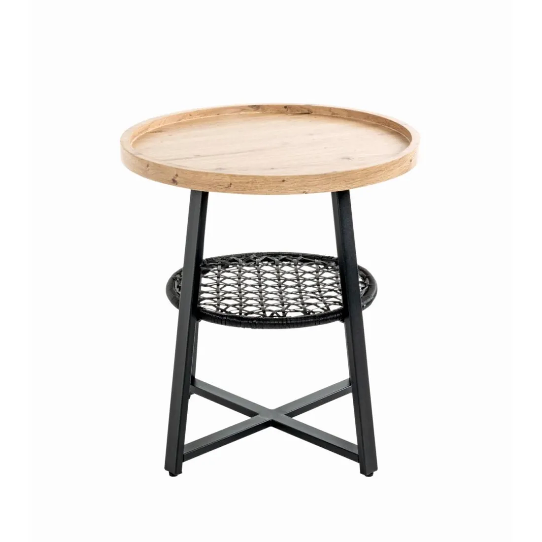 Table d’appoint en noir, plateau en MDF décor chêne