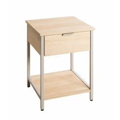 Table d'appoint en tube d'acier laqué gris cachemire, étagères en panneau de particules décor chêne naturel