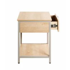 Table d'appoint en tube d'acier laqué gris cachemire, étagères en panneau de particules décor chêne naturel