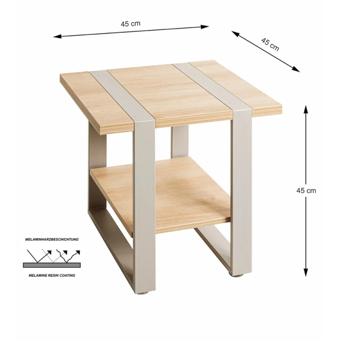Table d'appoint en tube d'acier en gris cachemire étagères en panneau de particules