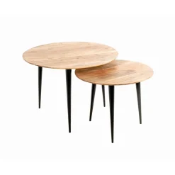 Table d’appoint en tube d'acier plateau en bois massif d'acacia