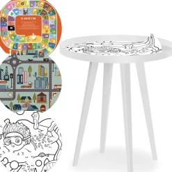Table d'appoint magnétique ronde à rebord Bipolart Métal Blanc avec 3 Tops style Kid