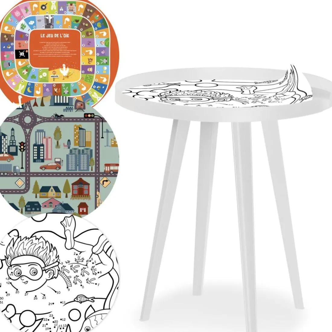 Table d'appoint magnétique ronde à rebord Bipolart Métal Blanc avec 3 Tops style Kid