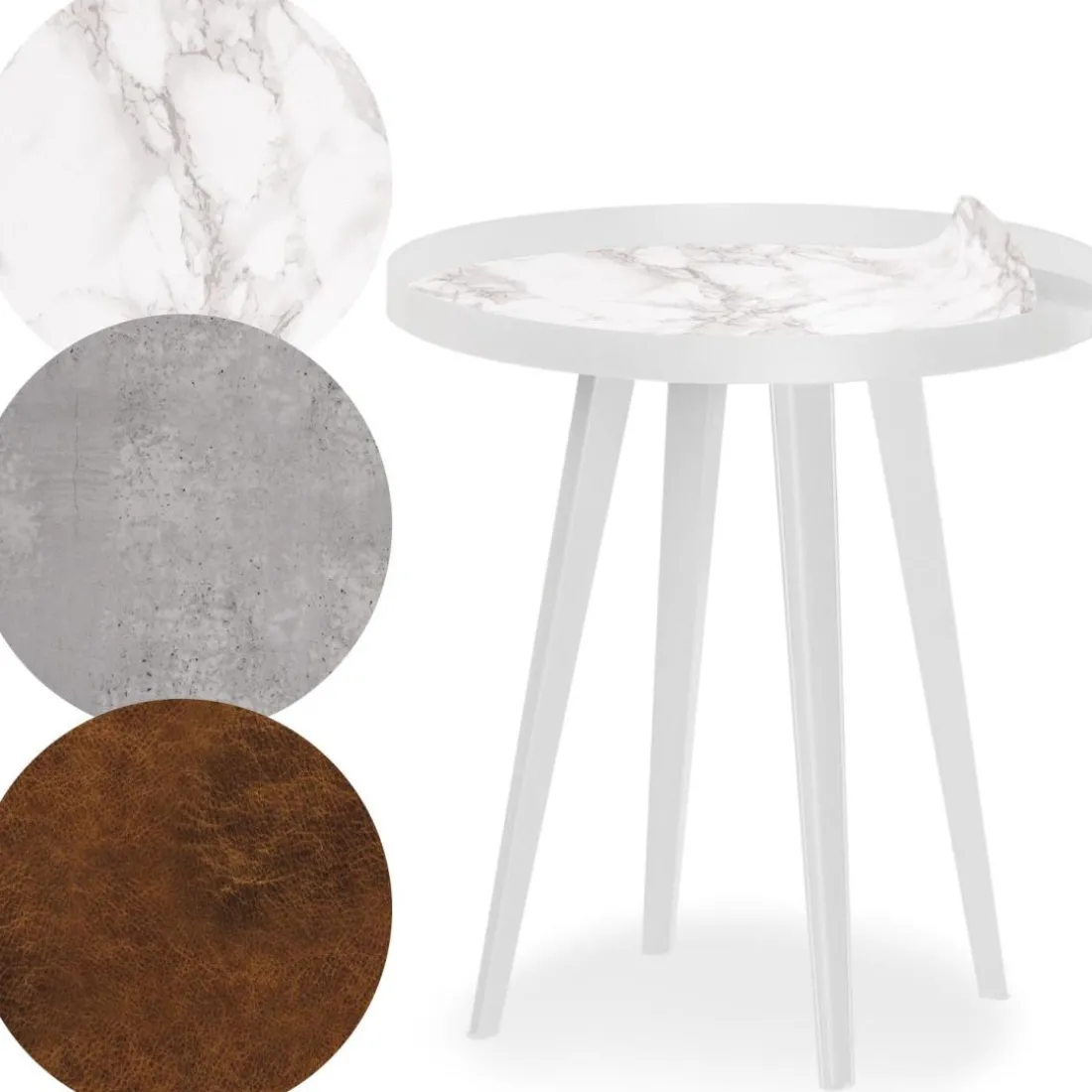 Table d'appoint magnétique ronde à rebord Bipolart Métal Blanc avec 3 Tops style Textures