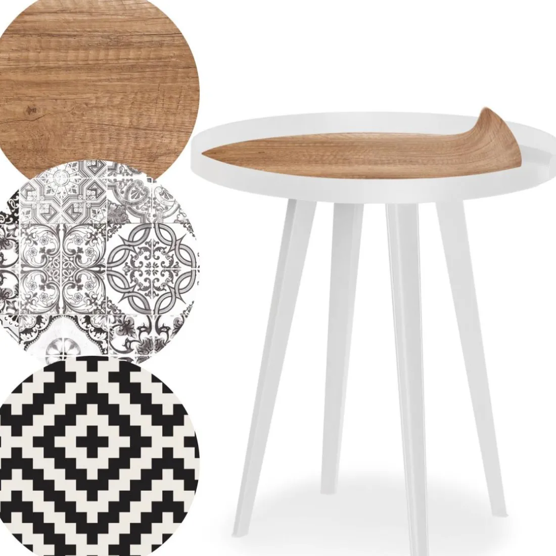 Table d'appoint magnétique ronde à rebord Bipolart Métal Blanc avec 3 Tops style Natural