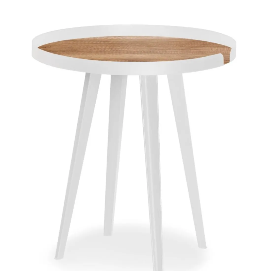 Table d'appoint magnétique ronde à rebord Bipolart Métal Blanc avec 3 Tops style Natural