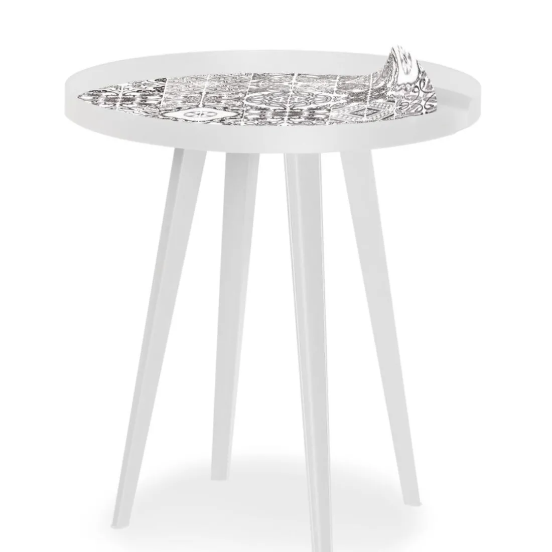 Table d'appoint magnétique ronde à rebord Bipolart Métal Blanc avec 3 Tops style Natural