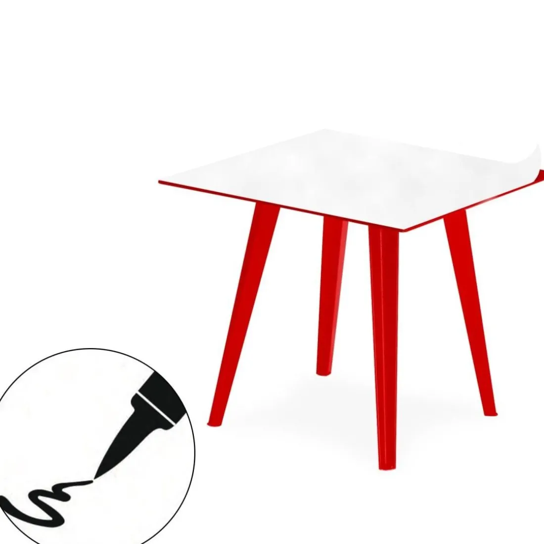 Table d'appoint magnétique carrée Bipolart Métal Rouge avec 1 Top Tableau blanc effaçable