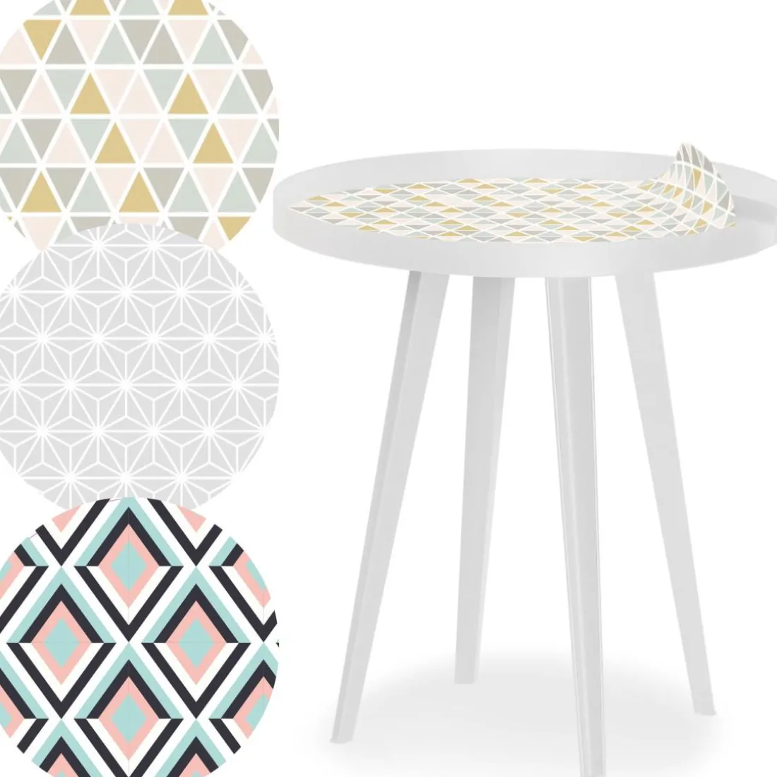 Table d'appoint magnétique ronde à rebord Bipolart Métal Blanc avec 3 Tops style Scandinave