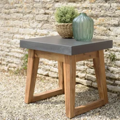 Table d'appoint rectangulaire effet béton foncé pieds trapèze HECTOR