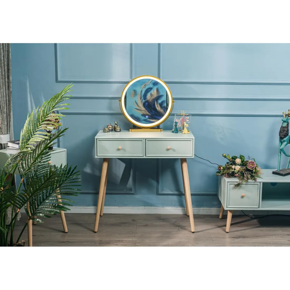 Table d'Appoint Scandinave en Bois 2 Tiroirs NISHIO - Verte