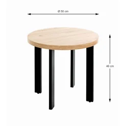 Table d'appointe noir, plateau en MDF décor chêne avec accents de couleur
