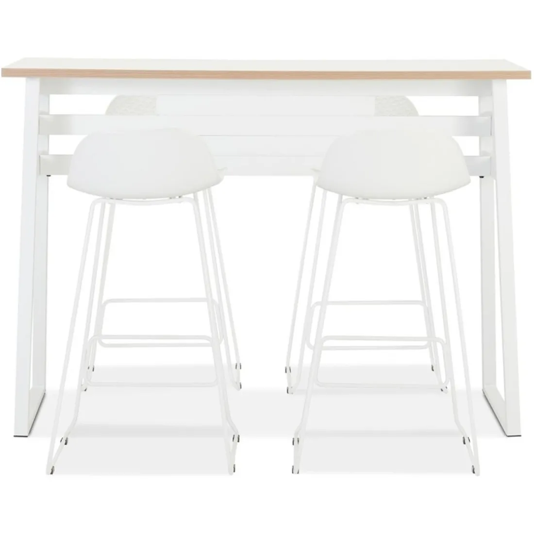 Table de bar haute 'NIKI' en bois massif et pied en métal blanc