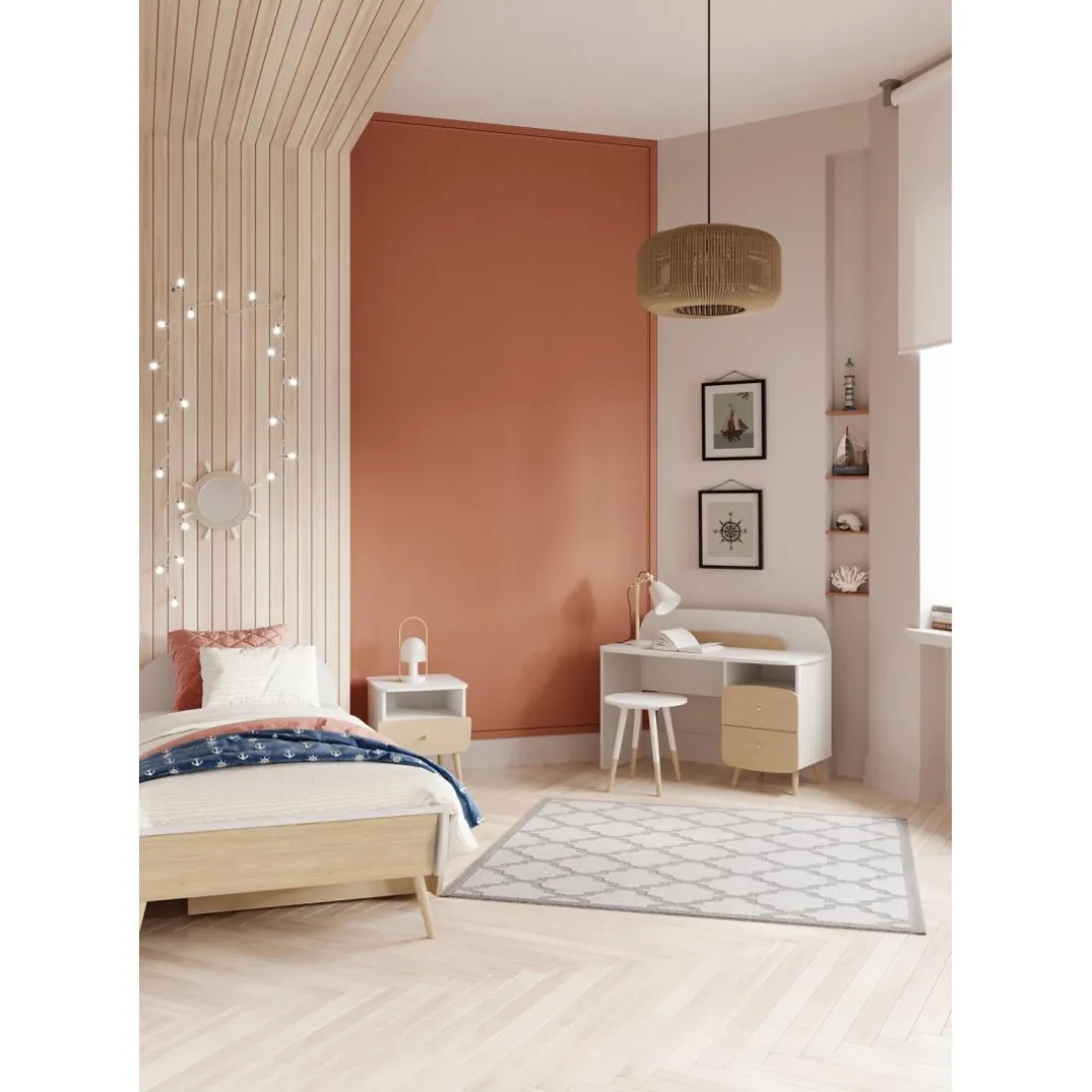 Table de chevet 1 niche et 1 tiroir blanche FIRMIANA