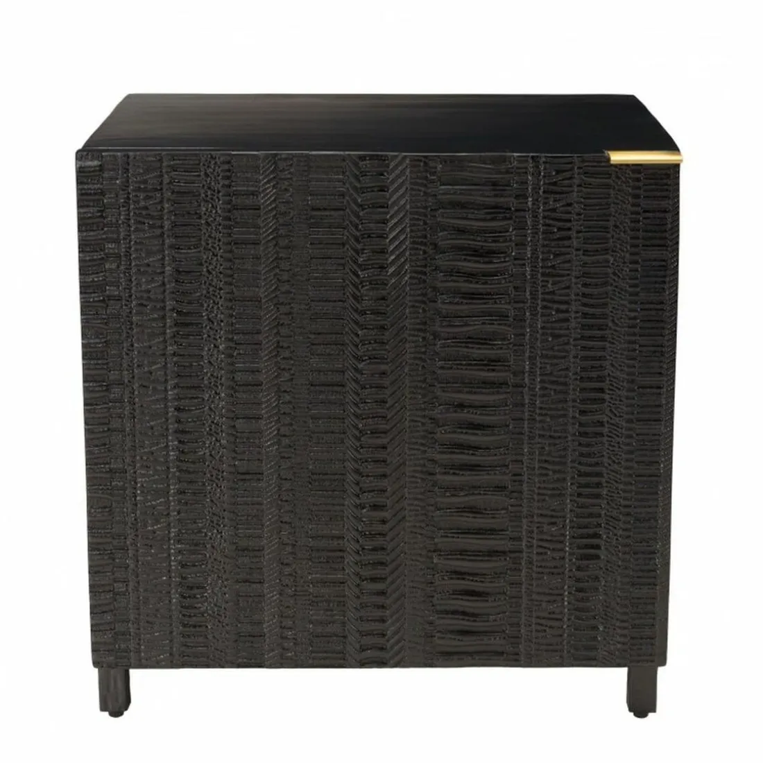 Table de chevet en bois de manguier massif avec 1 porte sculptée pieds en métal GLORIA noir