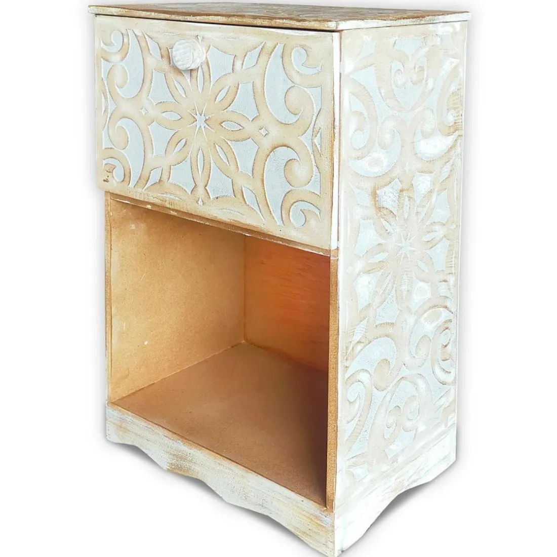 Table de chevet style oriental bois sculpté 1 porte Monbolyto Bois Gris
