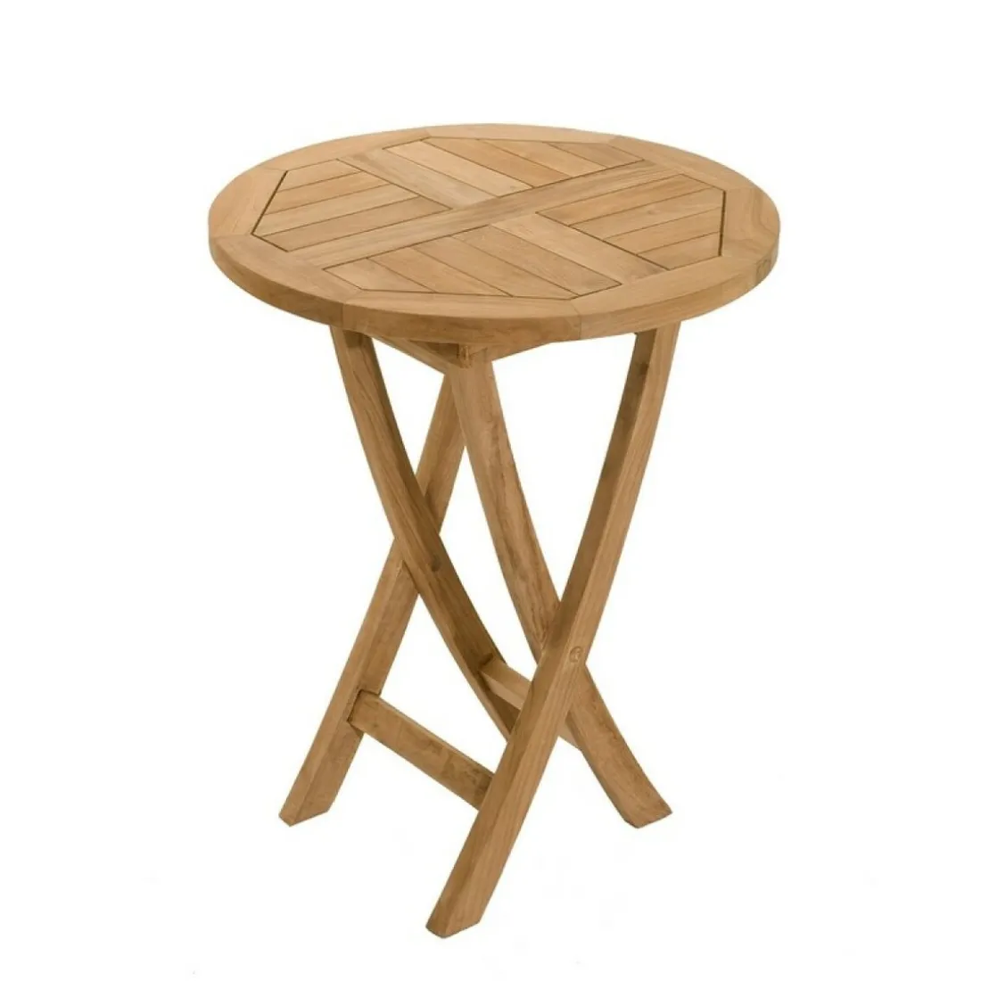 Table de jardin 2 personnes, ronde pliante 60 x 60 cm en bois Teck