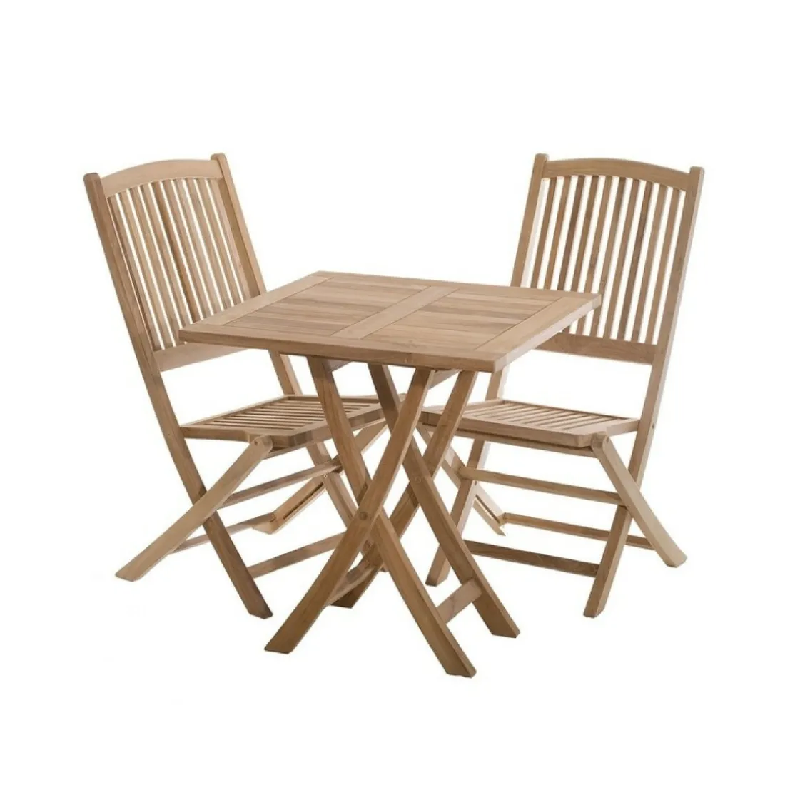 Table de jardin 2 personnes, carrée pliante 70 x 70 cm en bois Teck