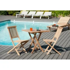Table de jardin 2 personnes, carrée pliante 70 x 70 cm en bois Teck