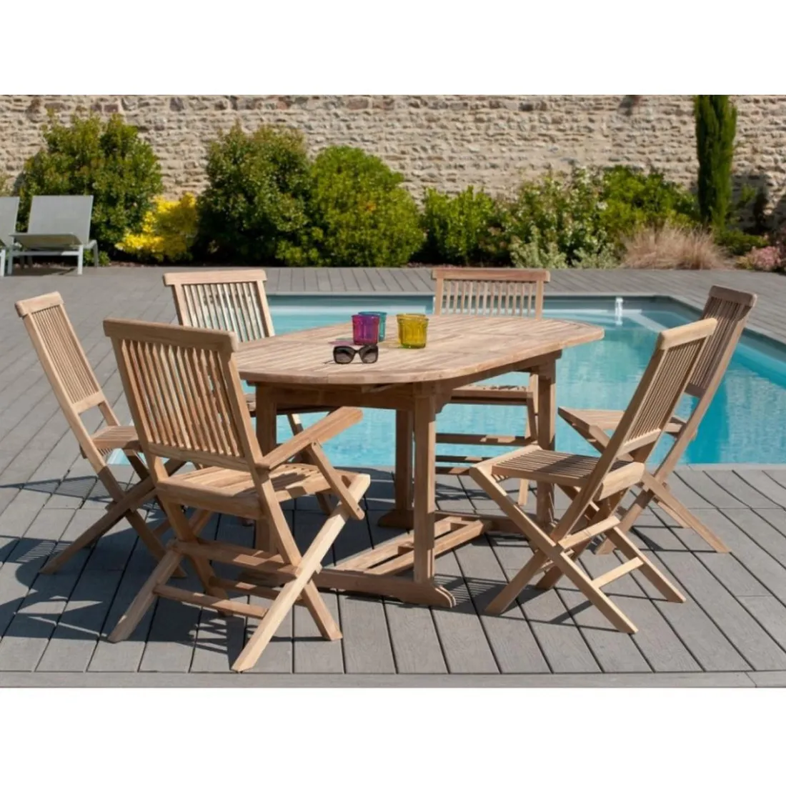 Table de jardin 6/8 personnes - ovale extensible 150/200*90 cm en bois Teck