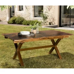 Table de jardin HANNA 8/10 personnes - rectangulaire pieds croisés extensible 180/240x100cm en bois teck huilé