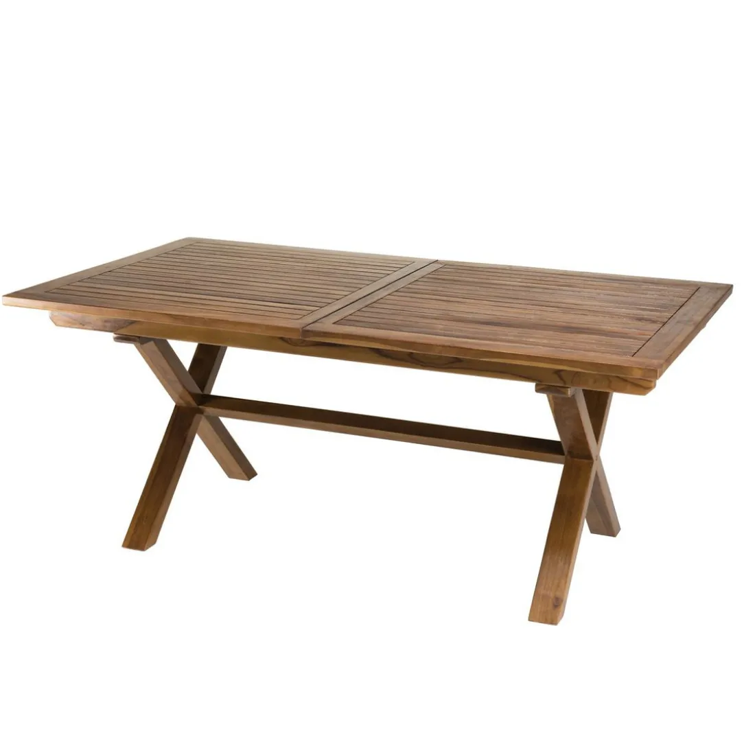 Table de jardin HANNA 8/10 personnes - rectangulaire pieds croisés extensible 180/240x100cm en bois teck huilé