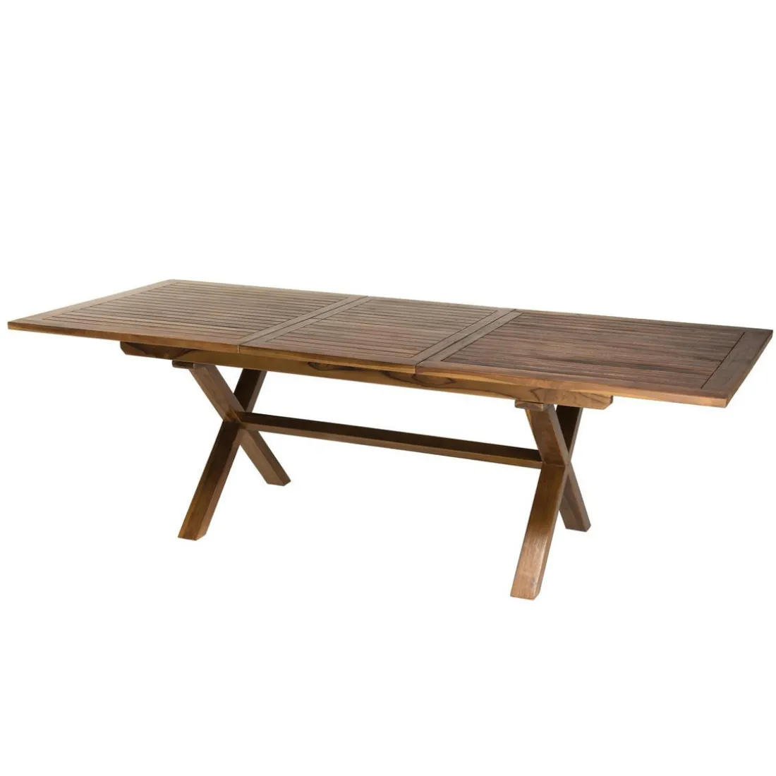 Table de jardin HANNA 8/10 personnes - rectangulaire pieds croisés extensible 180/240x100cm en bois teck huilé