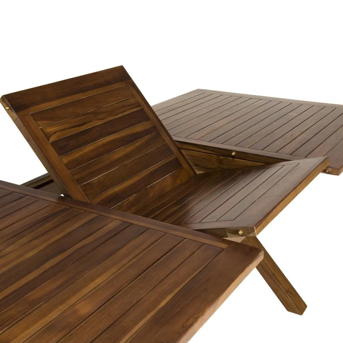 Table de jardin HANNA 8/10 personnes - rectangulaire pieds croisés extensible 180/240x100cm en bois teck huilé